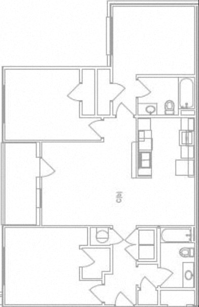 Floor plan for 3 beds, 2 baths, 1201 sqft